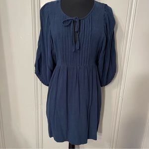 Baevely Boho Navy Dress Cotton Linen Blend Size L